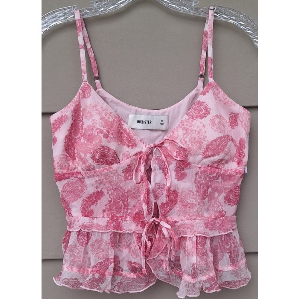 Hollister Ruffle Crop Coquette Fairy Romantic Feminine Pink Tank Top Cami XS